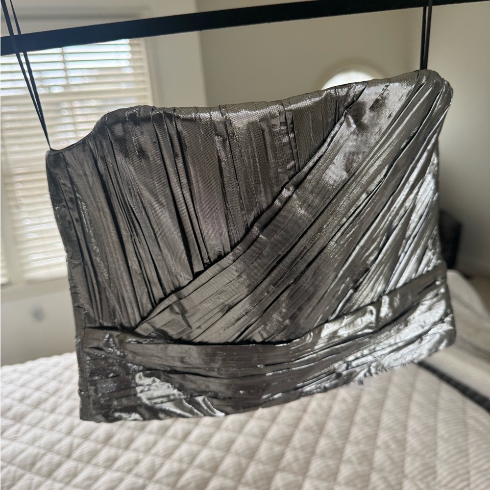 Silver Pleated Strapless Top
